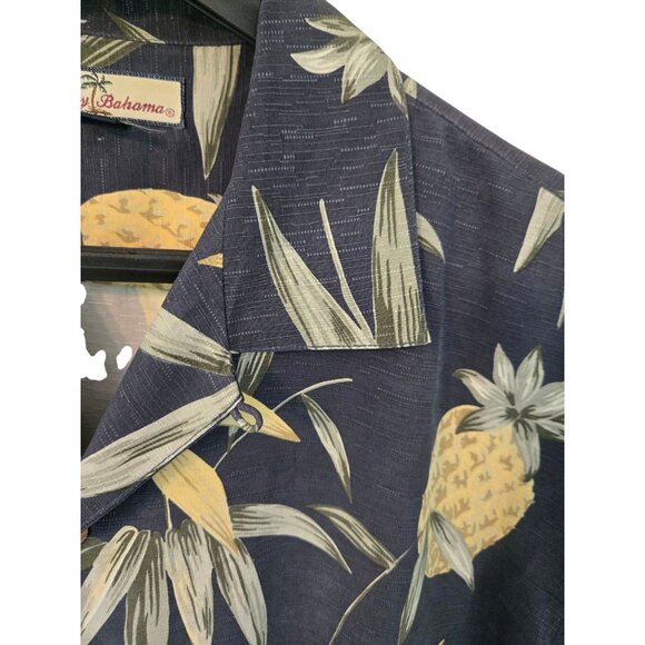 Tommy Bahama 100% Silk Pineapple & Palm Short Sleeve Shirt Men's Large Blue - Picture 3 of 9